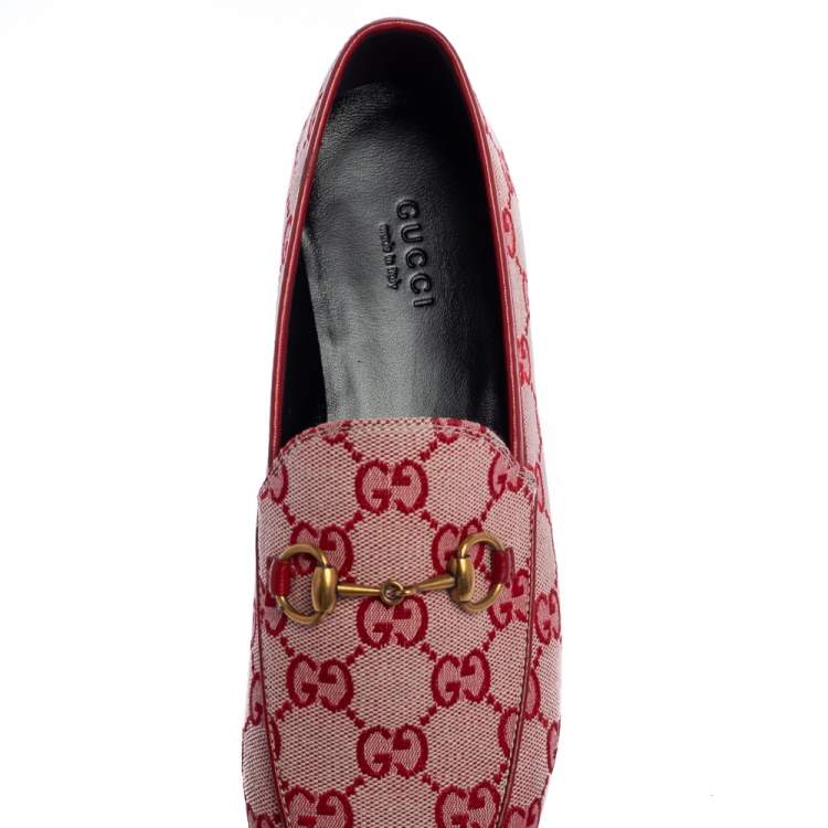 Pre Owned Gucci Red GG Canvas Jordaan Slip On Loafers Size 37.5