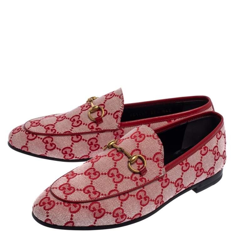 Pre Owned Gucci Red GG Canvas Jordaan Slip On Loafers Size 37.5