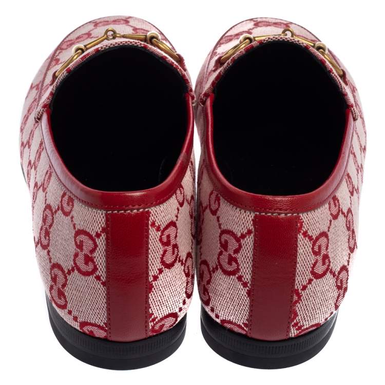Pre Owned Gucci Red GG Canvas Jordaan Slip On Loafers Size 37.5