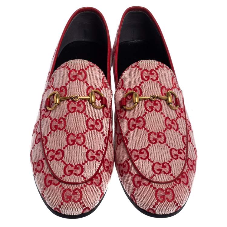 Pre Owned Gucci Red GG Canvas Jordaan Slip On Loafers Size 37.5