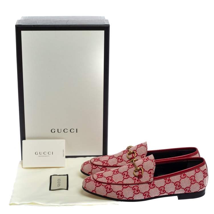 Pre Owned Gucci Red GG Canvas Jordaan Slip On Loafers Size 37.5