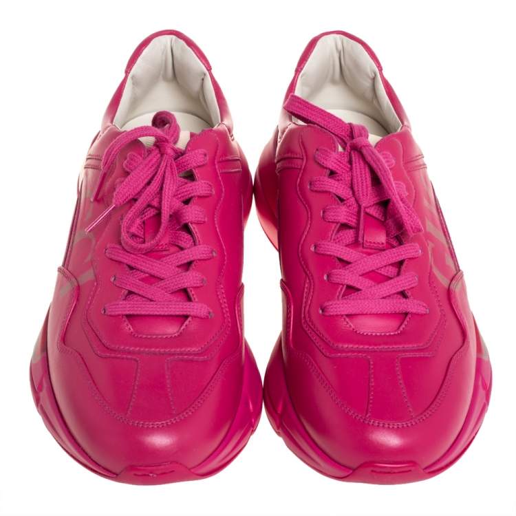 Pre Owned Gucci Pink Leather Rhyton Sneakers Size 40