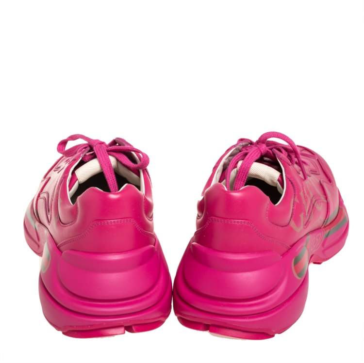 Pre Owned Gucci Pink Leather Rhyton Sneakers Size 40