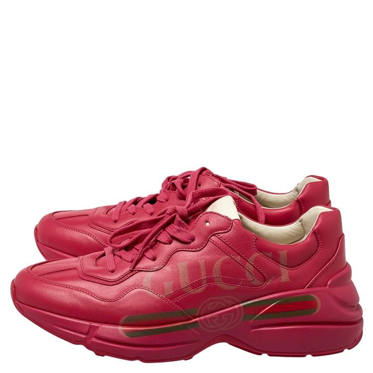 Pre Owned Gucci Pink Leather Rhyton Vintage Logo Platform Sneakers Size 41