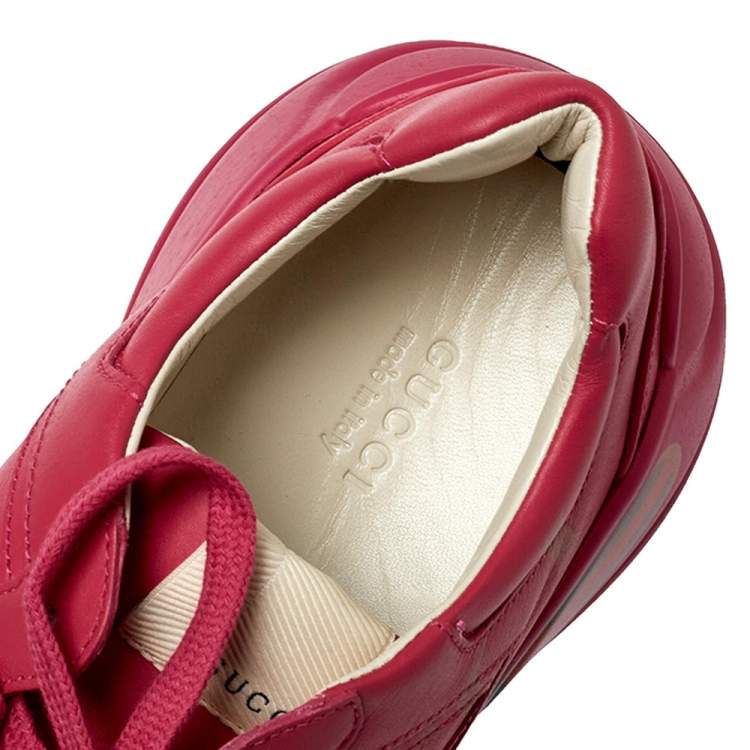 Pre Owned Gucci Pink Leather Rhyton Vintage Logo Platform Sneakers Size 41