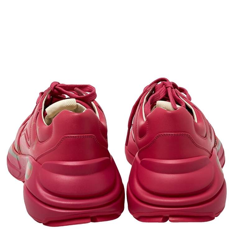 Pre Owned Gucci Pink Leather Rhyton Vintage Logo Platform Sneakers Size 41