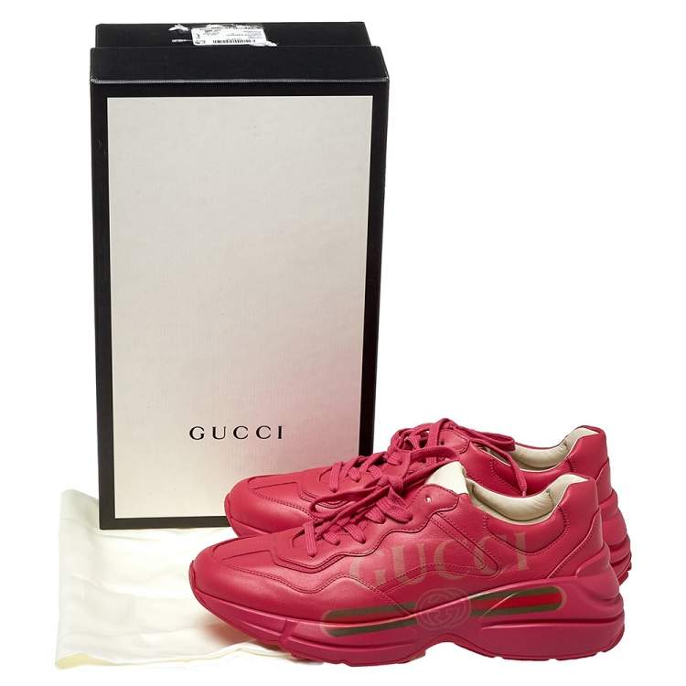 Pre Owned Gucci Pink Leather Rhyton Vintage Logo Platform Sneakers Size 41