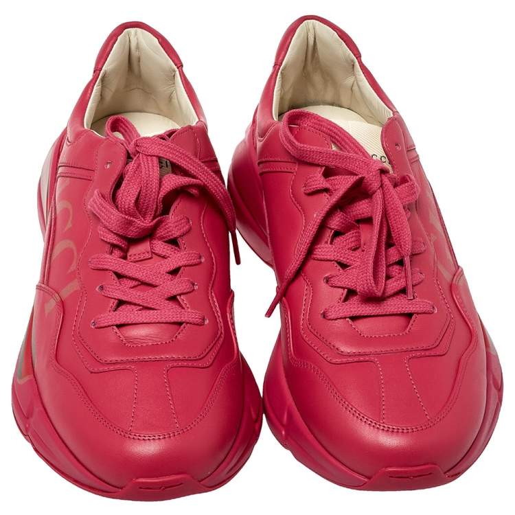 Pre Owned Gucci Pink Leather Rhyton Vintage Logo Platform Sneakers Size 41