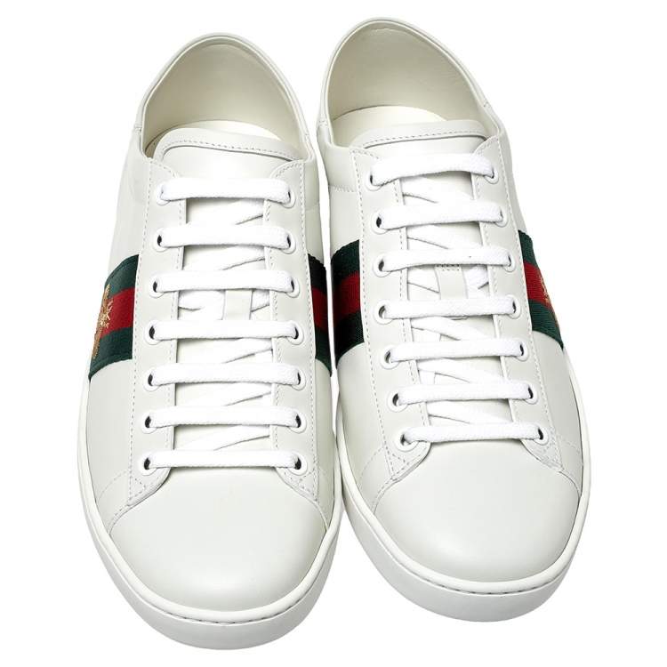 Pre Owned Gucci White Leather Embroidered Bee Ace Low Top Sneakers Size 39