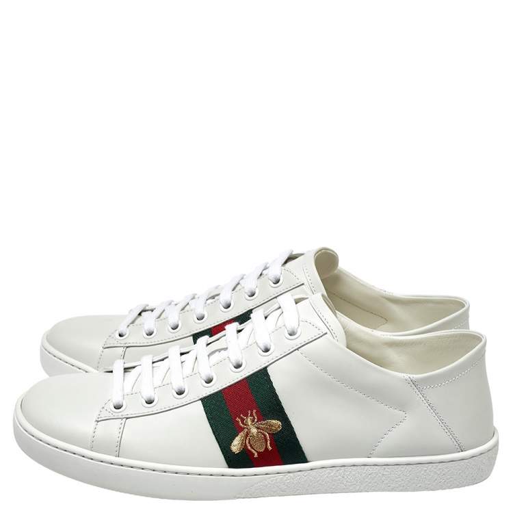 Pre Owned Gucci White Leather Embroidered Bee Ace Low Top Sneakers Size 39
