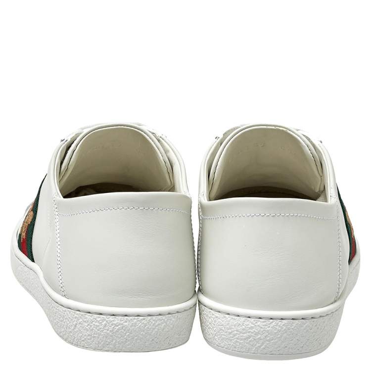 Pre Owned Gucci White Leather Embroidered Bee Ace Low Top Sneakers Size 39