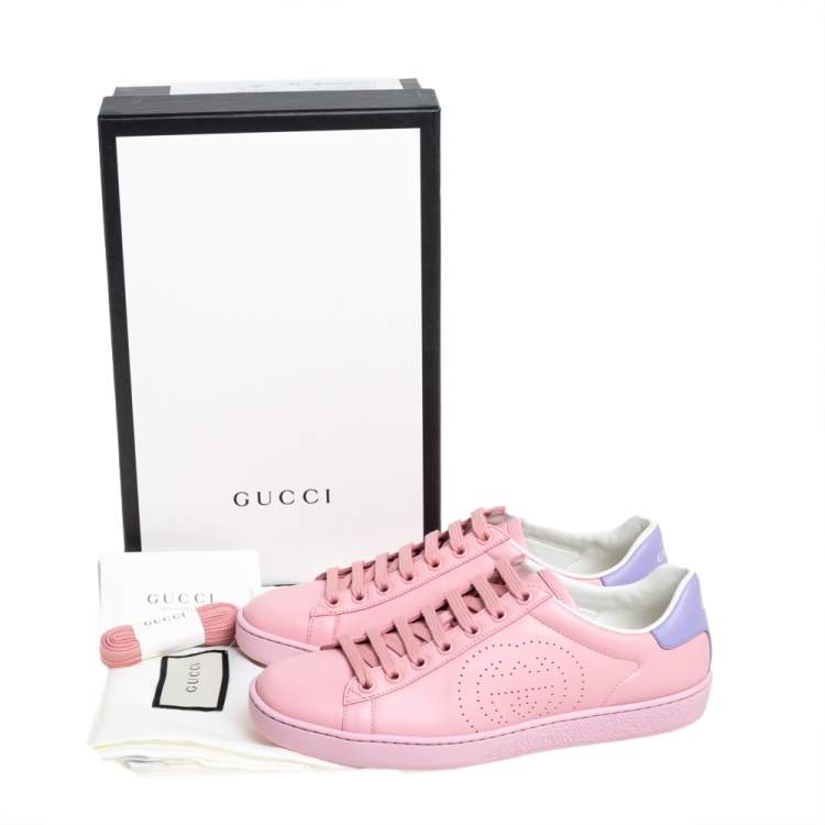 Pre Owned Gucci Pink/Purple Leather New Ace Sneakers Size 37