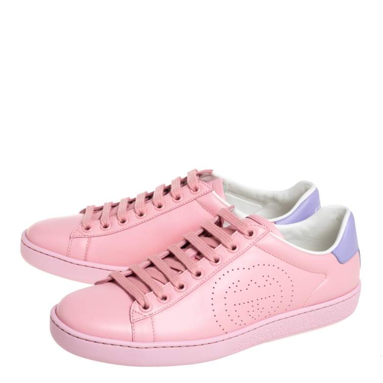 Pre Owned Gucci Pink/Purple Leather New Ace Sneakers Size 37
