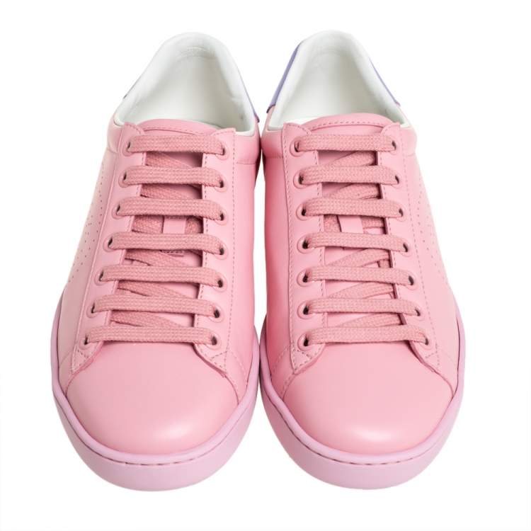 Pre Owned Gucci Pink/Purple Leather New Ace Sneakers Size 37