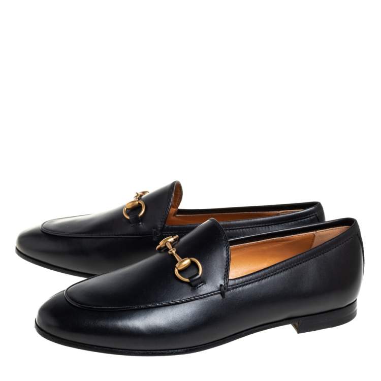 Pre Owned Gucci Black Leather Horsebit Loafers Size 37