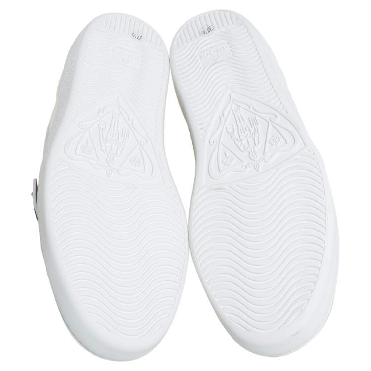 Pre Owned Gucci White Leather Sequin Embellished Ace Web Detail Low Top Sneakers Size 37.5