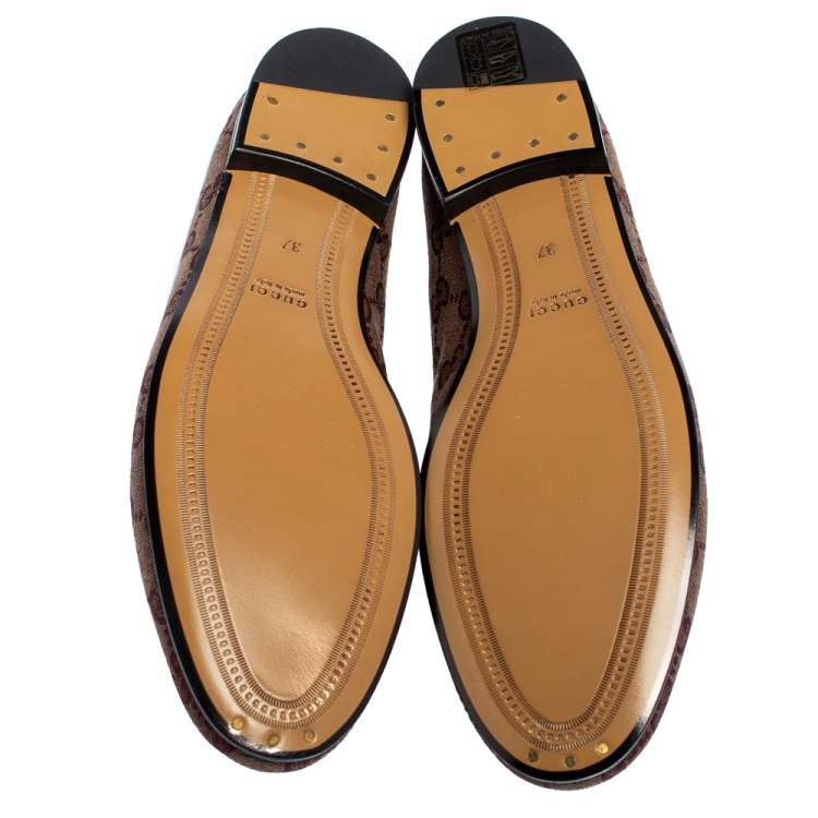 مملوكة مسبقًا Gucci Burgundy GG Canvas Jordaan Horsebit Slip On Loafers Size 37 