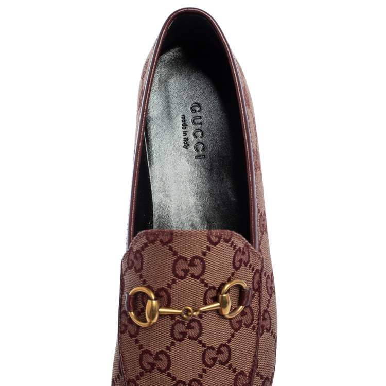 مملوكة مسبقًا Gucci Burgundy GG Canvas Jordaan Horsebit Slip On Loafers Size 37 