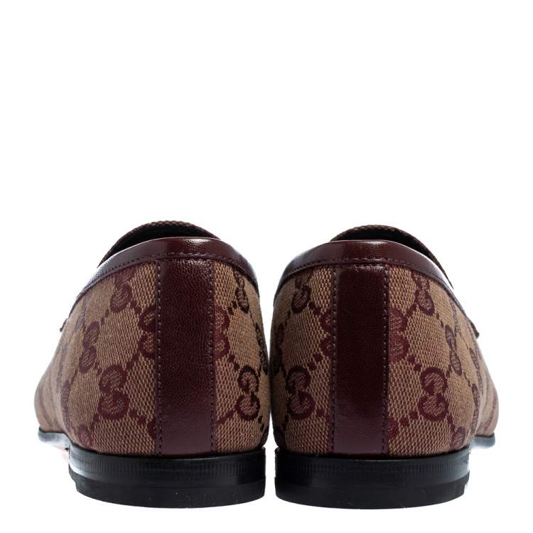 مملوكة مسبقًا Gucci Burgundy GG Canvas Jordaan Horsebit Slip On Loafers Size 37 