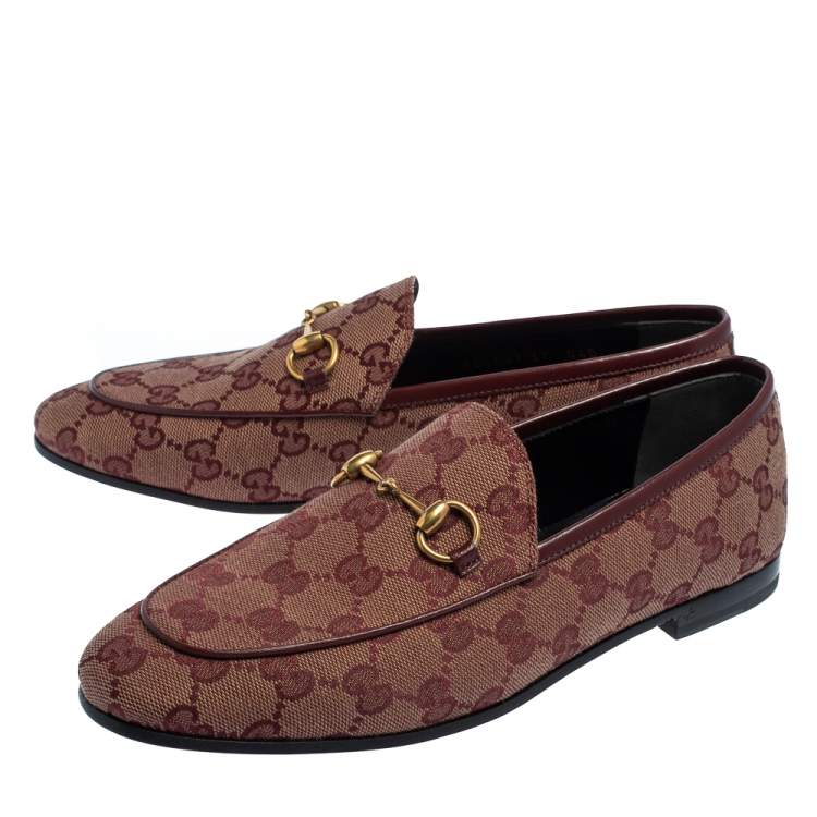 مملوكة مسبقًا Gucci Burgundy GG Canvas Jordaan Horsebit Slip On Loafers Size 37 