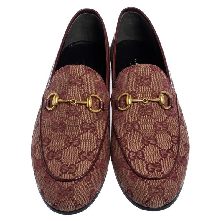 مملوكة مسبقًا Gucci Burgundy GG Canvas Jordaan Horsebit Slip On Loafers Size 37 