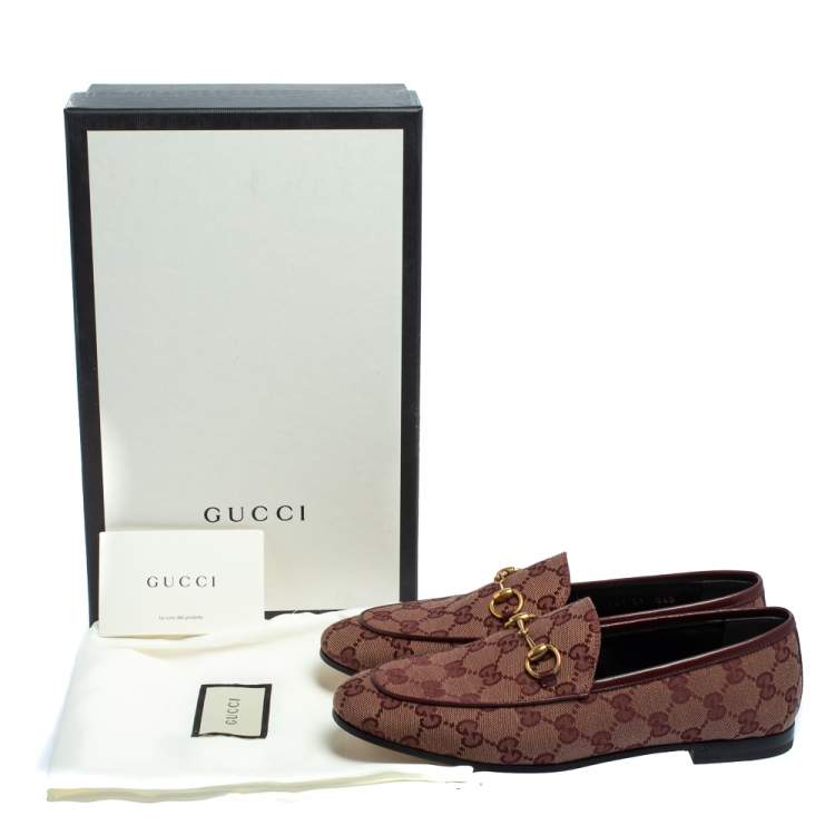 مملوكة مسبقًا Gucci Burgundy GG Canvas Jordaan Horsebit Slip On Loafers Size 37 