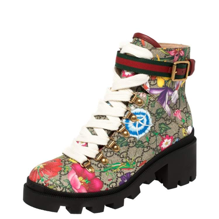 Aggregate salad believe Gucci Multicolor Floral Print GG Supreme Combat Ankle Boots Size 37.5 Gucci  | TLC