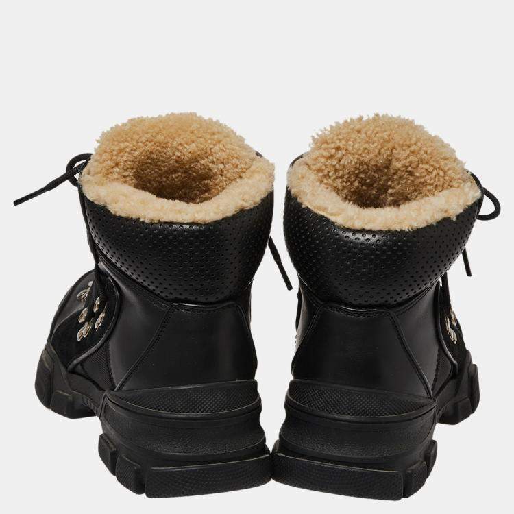 Pre Owned Gucci Black Leather Flashtrek Ankle Boots Size 35