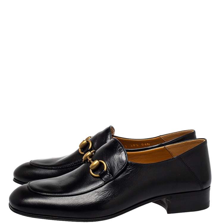 Pre Owned Gucci Black Leather Horsebit Loafers Size 38.5