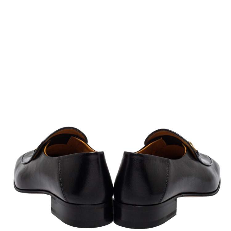 Pre Owned Gucci Black Leather Horsebit Loafers Size 38.5