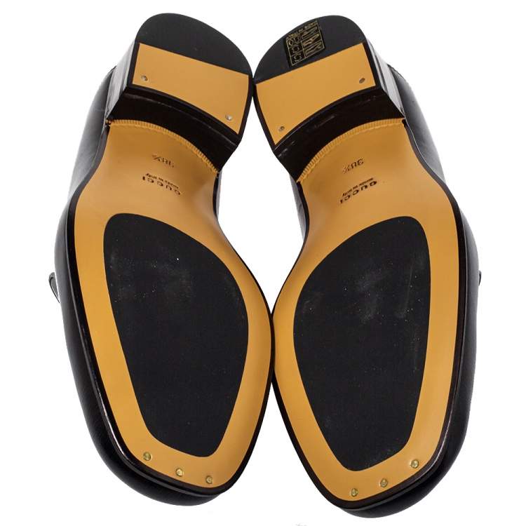 Pre Owned Gucci Black Leather Horsebit Loafers Size 38.5