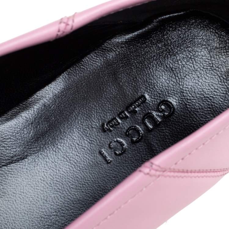 Pre Owned Gucci Pink Leather Brixton Cat Loafers Size 37