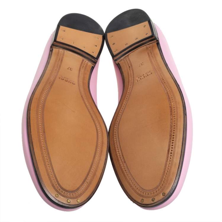 Pre Owned Gucci Pink Leather Brixton Cat Loafers Size 37