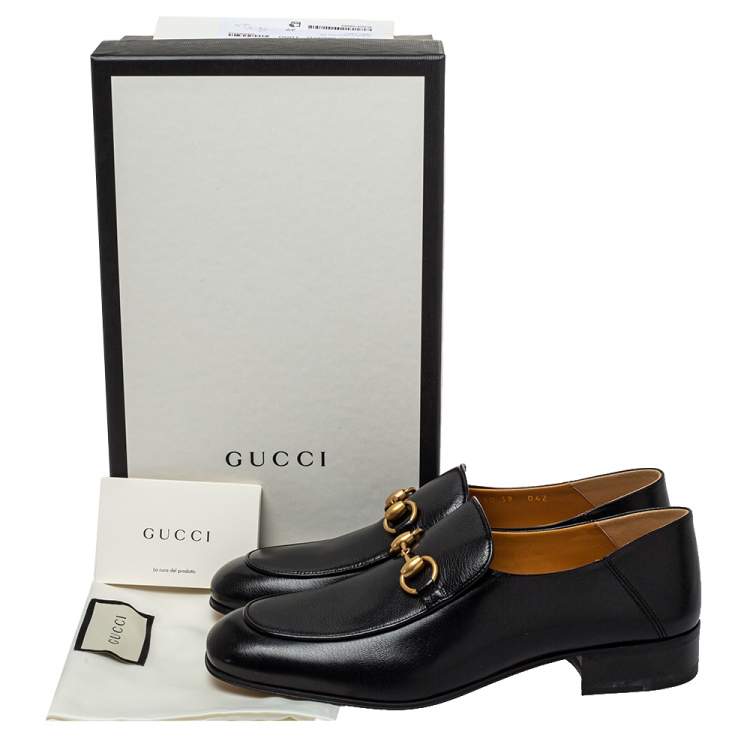 Pre Owned Gucci Black Leather Jordaan Horsebit Loafers Size 39
