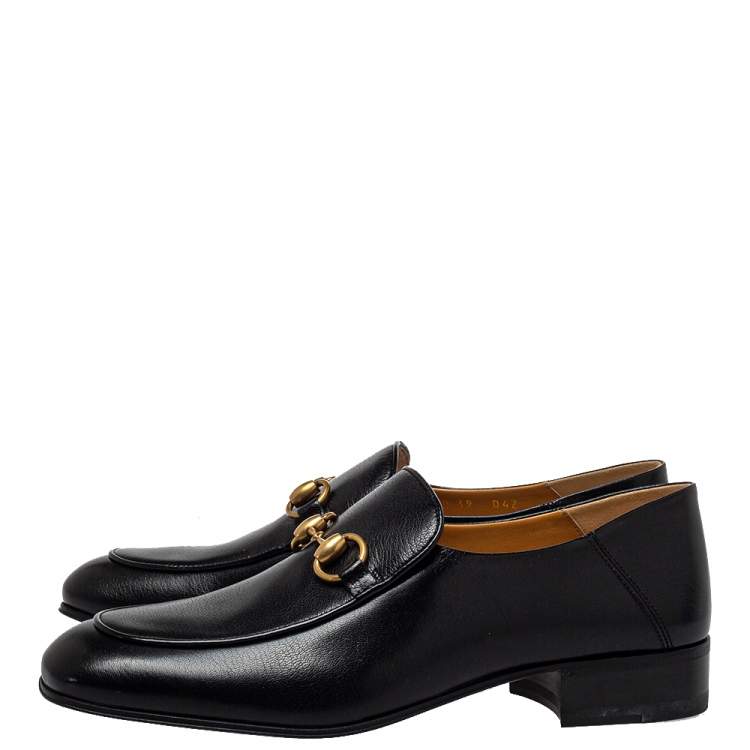 Pre Owned Gucci Black Leather Jordaan Horsebit Loafers Size 39