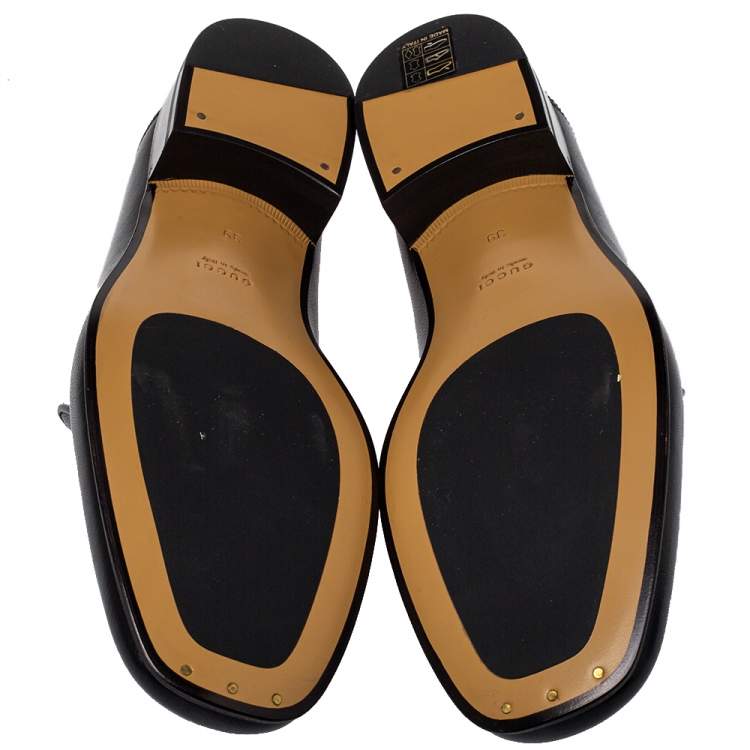 Pre Owned Gucci Black Leather Jordaan Horsebit Loafers Size 39