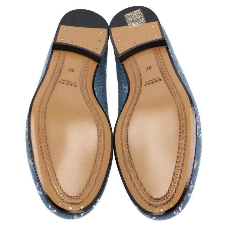 Pre Owned Gucci Blue/Silver GG Canvas New Jordaan Loafers Size EU 36