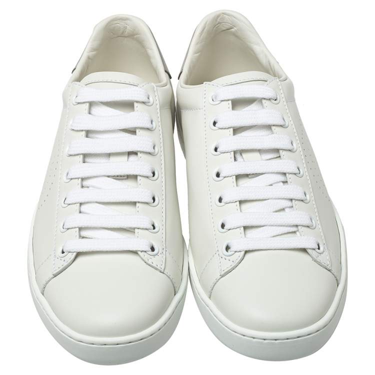 Pre Owned Gucci White/Grey Leather Interlocking G Ace Sneakers size 35.5