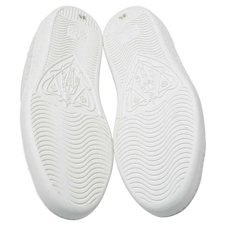 Pre Owned Gucci White/Grey Leather Interlocking G Ace Sneakers size 35.5