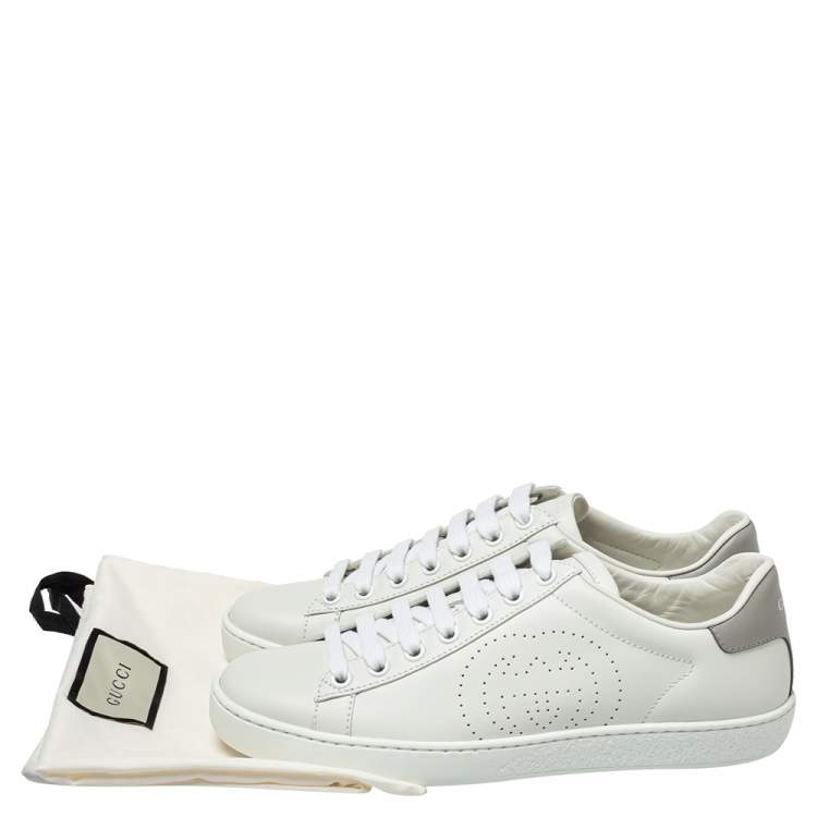 Pre Owned Gucci White/Grey Leather Interlocking G Ace Sneakers size 35.5