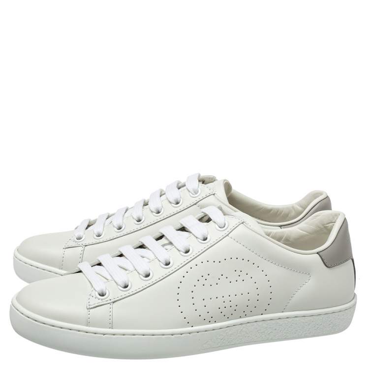 Pre Owned Gucci White/Grey Leather Interlocking G Ace Sneakers size 35.5