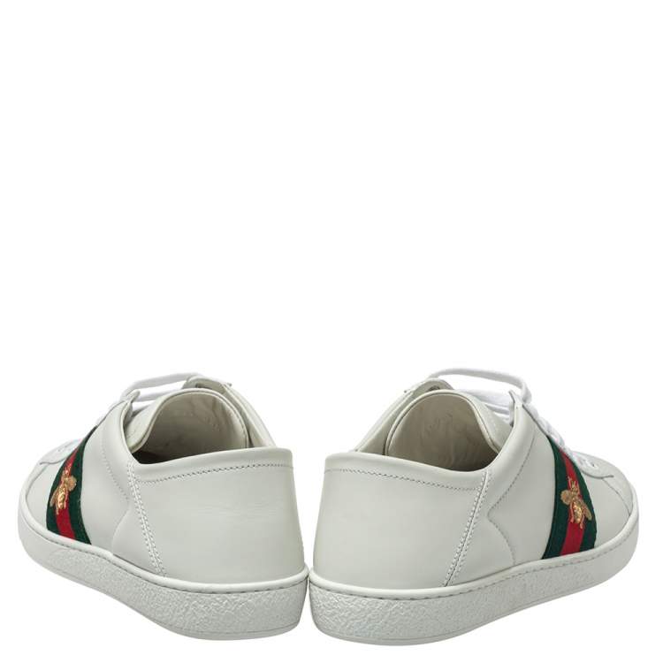 Pre Owned Gucci White Leather Ace Embroidered Bee Low Top Sneakers Size 38.5