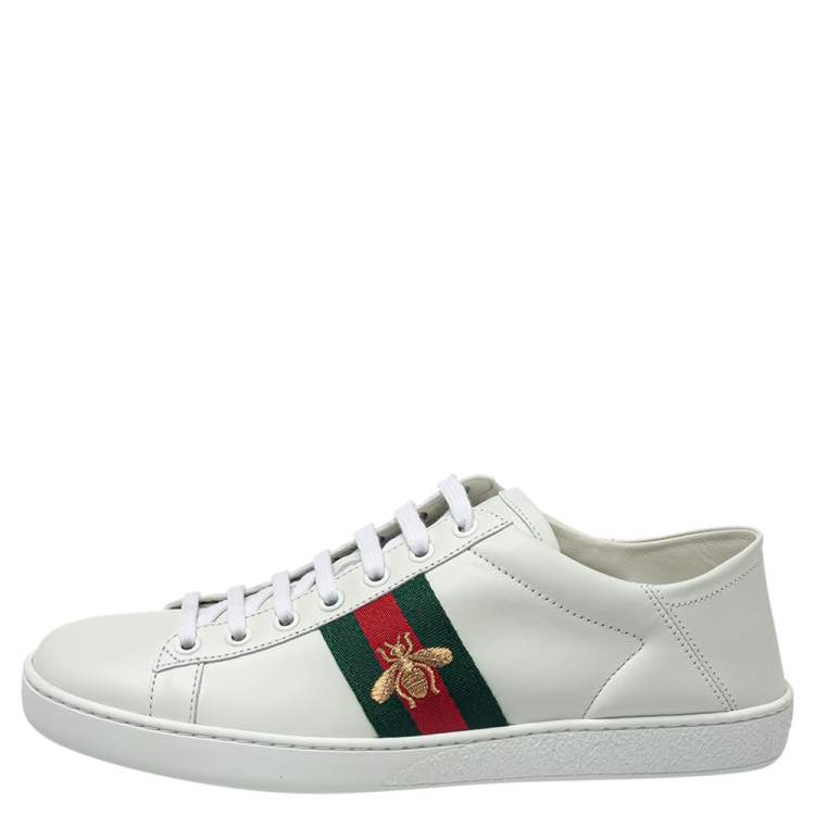 Pre Owned Gucci White Leather Ace Embroidered Bee Low Top Sneakers Size 38.5