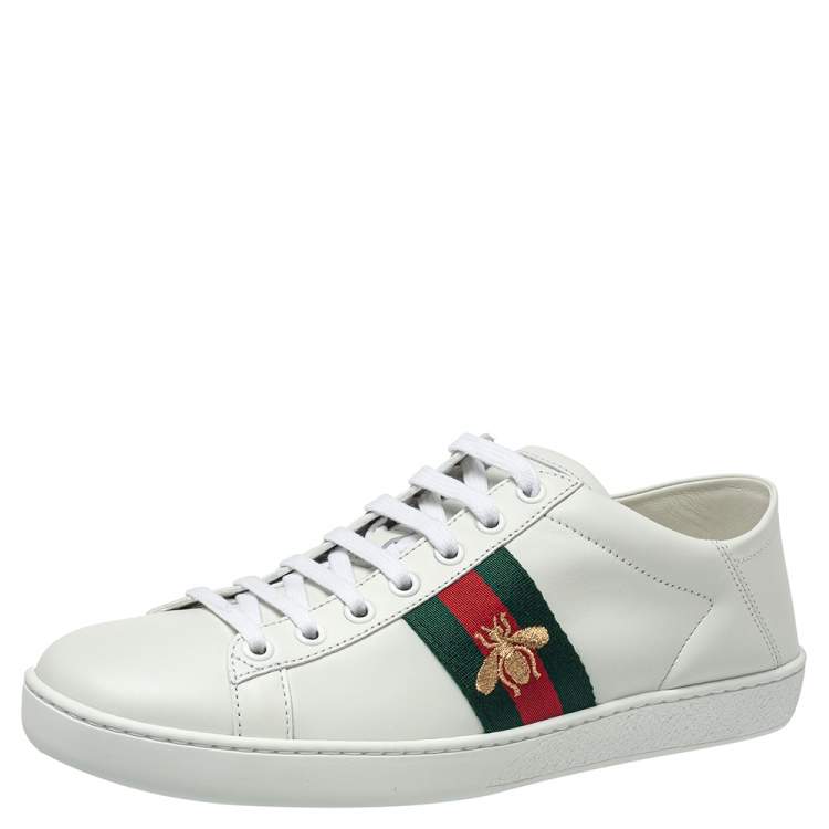 Pre Owned Gucci White Leather Ace Embroidered Bee Low Top Sneakers Size 38.5