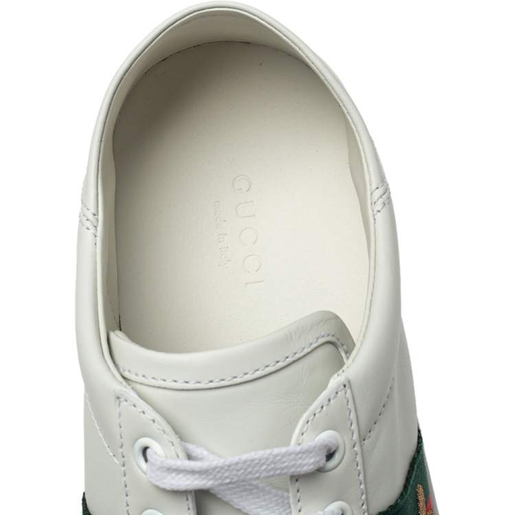 Pre Owned Gucci White Leather Ace Embroidered Bee Low Top Sneakers Size 38.5