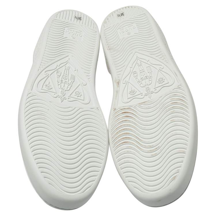 Pre Owned Gucci White Leather Ace Embroidered Bee Low Top Sneakers Size 38.5