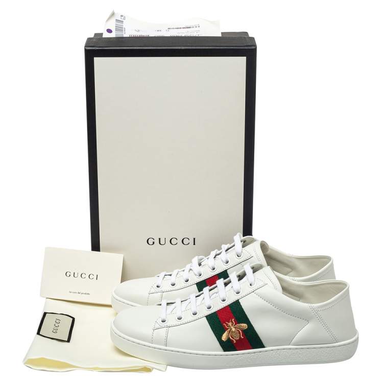 Pre Owned Gucci White Leather Ace Embroidered Bee Low Top Sneakers Size 38.5