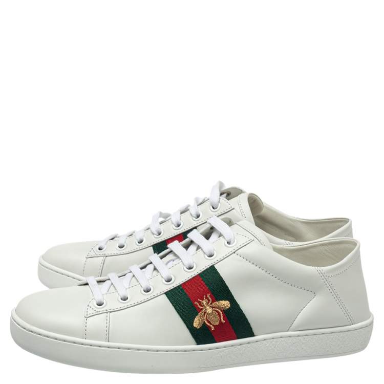 Pre Owned Gucci White Leather Ace Embroidered Bee Low Top Sneakers Size 38.5