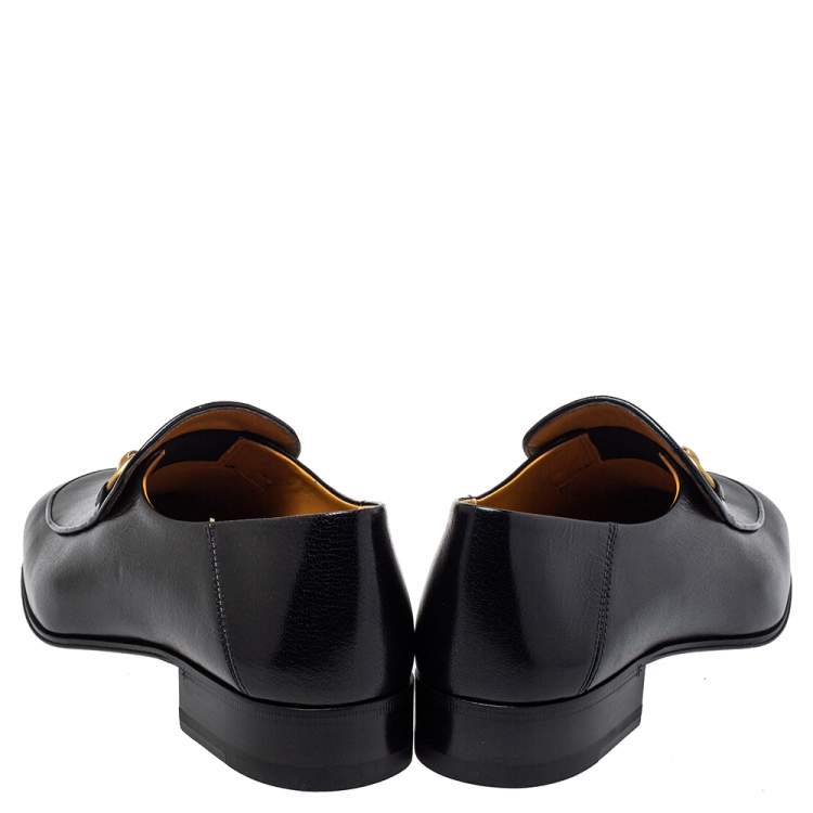 Pre Owned Gucci Black Leather Horsebit Quentin Slip On Loafers Size 38.5