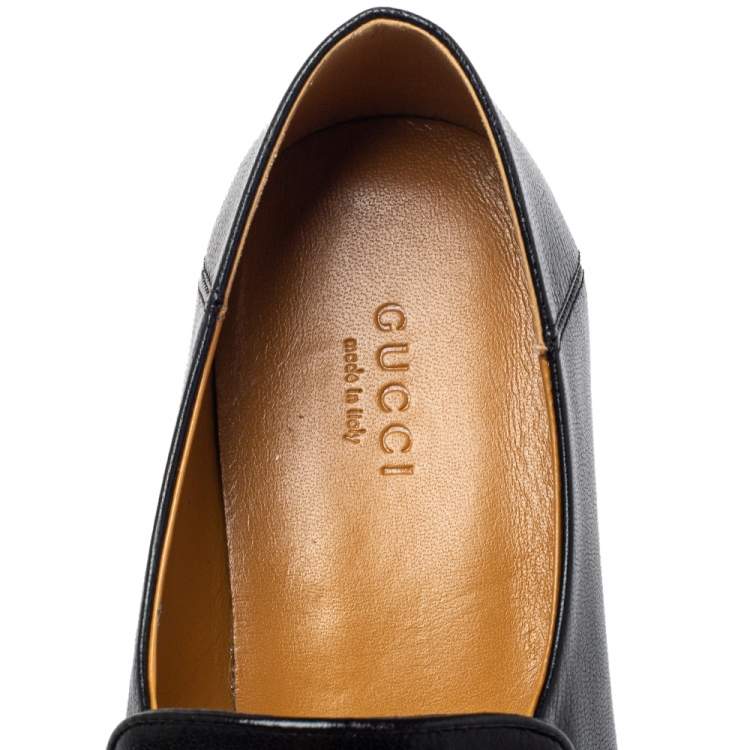 Pre Owned Gucci Black Leather Horsebit Quentin Slip On Loafers Size 38.5